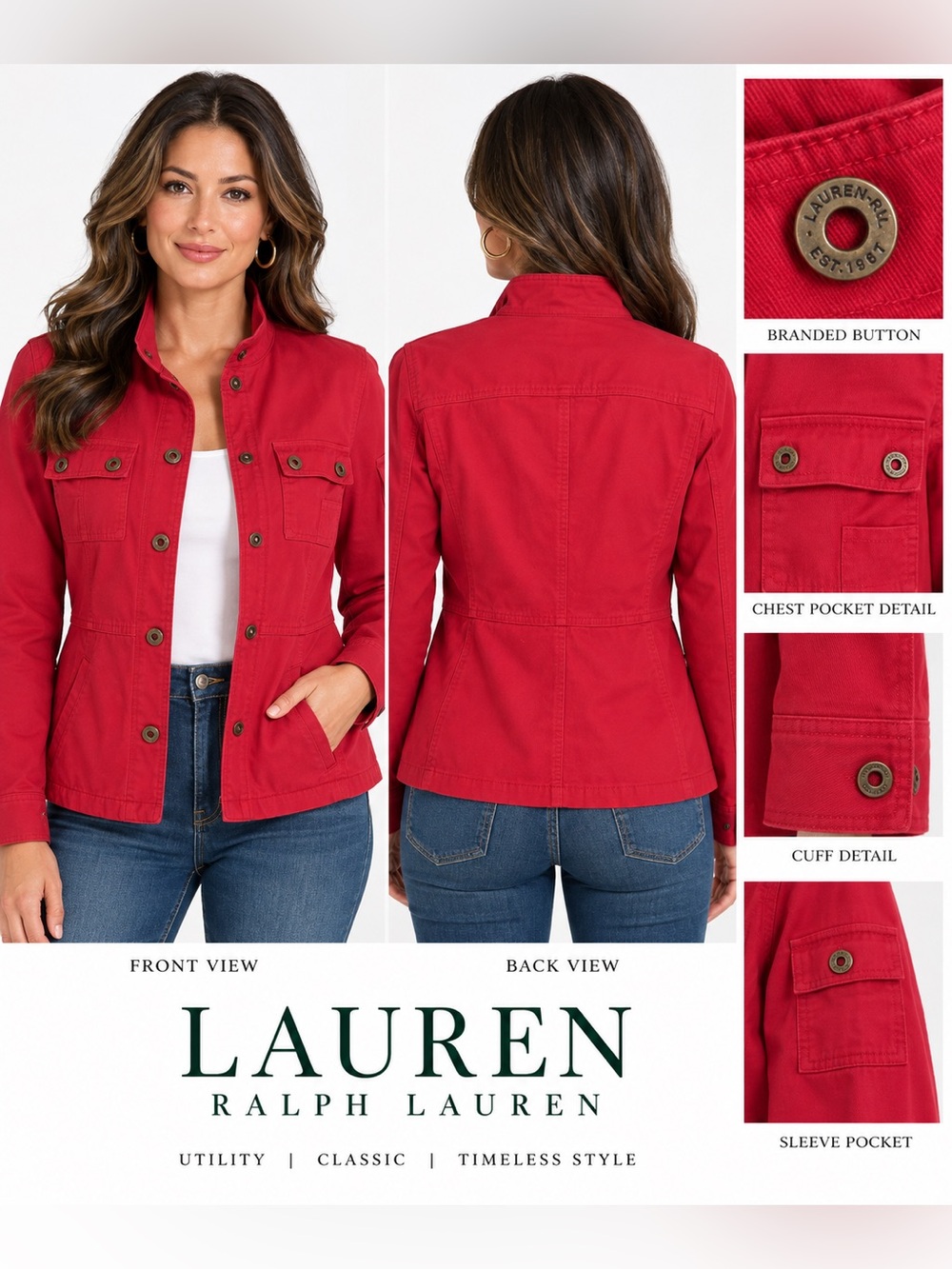 Lauren Ralph Lauren Red Utility Field Jacket